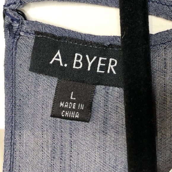 A. BYER - High-Low Navy Blue & White Tie Dye Striped Scoop Neck Top - Size Large - Picture 6 of 8